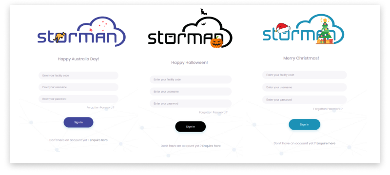 Holiday login screens fun in Storman Cloud