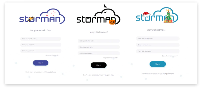 Holiday login screens fun in Storman Cloud