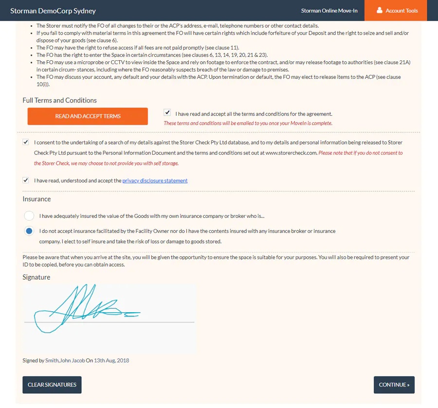 Storman Move in digital Signature capture
