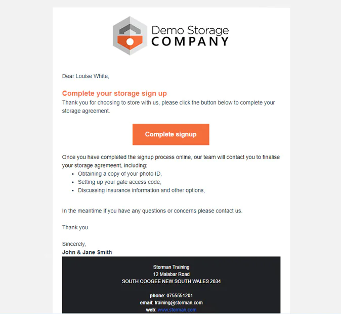 Email with Complet Signup Link