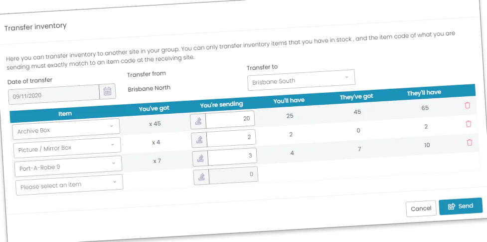 Multisite inventory transfer